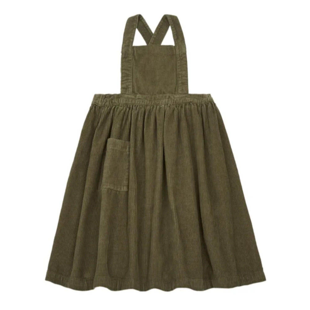 Simple Folk Corduroy Pinafore Apron Dress Olive Fall Autumn 4/5Y Khaki Heirloom